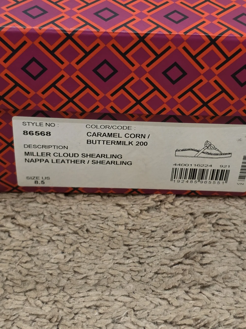 Tory Burch Tan Leather Logo Shearling Thong Sandals